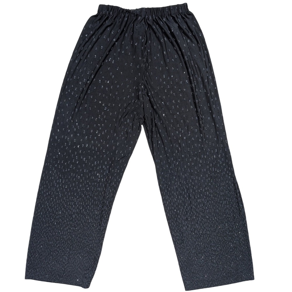 CHICOS Womens Black Sparkle Bead Embellished Wide Leg Pull On Pants Small